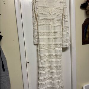 12th Tribe Cream Textured Long Sleeve Dress